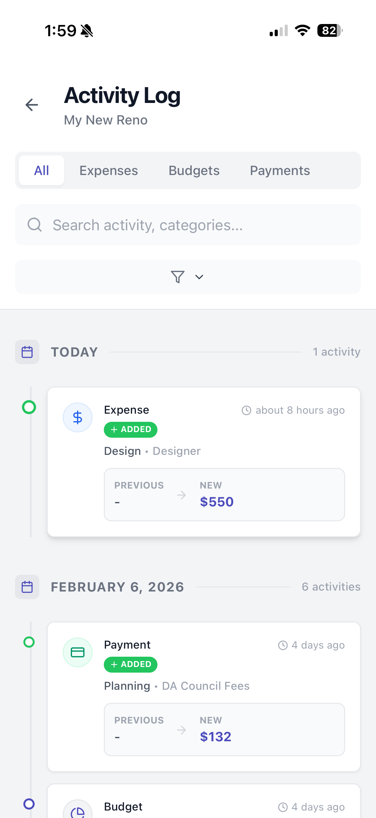 Activity Log Filters