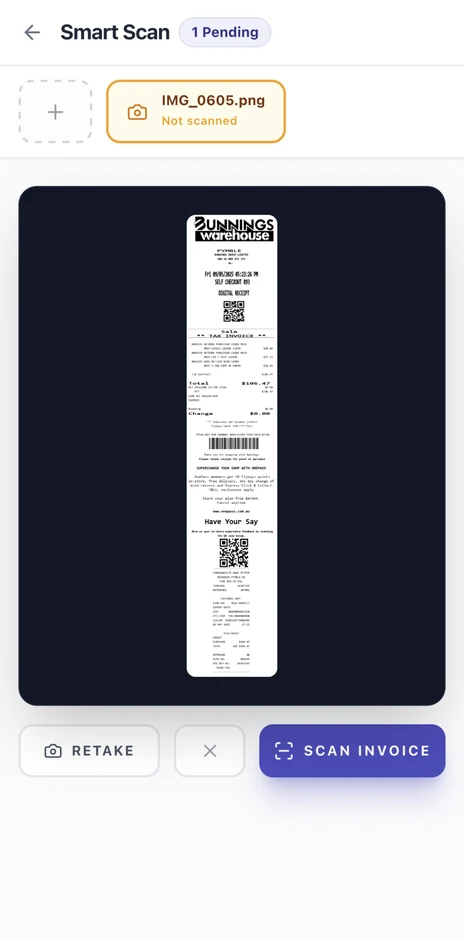 Scanning a supplier invoice with Smart Scan on mobile
