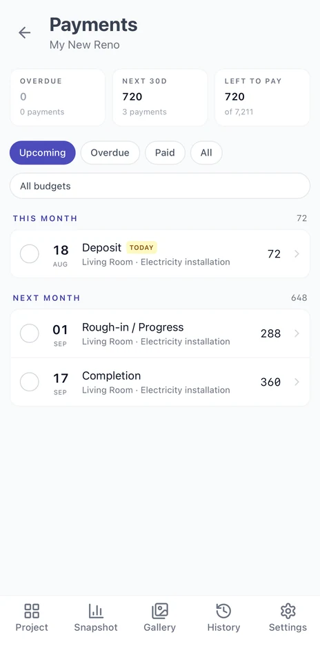 Payment reminders on mobile